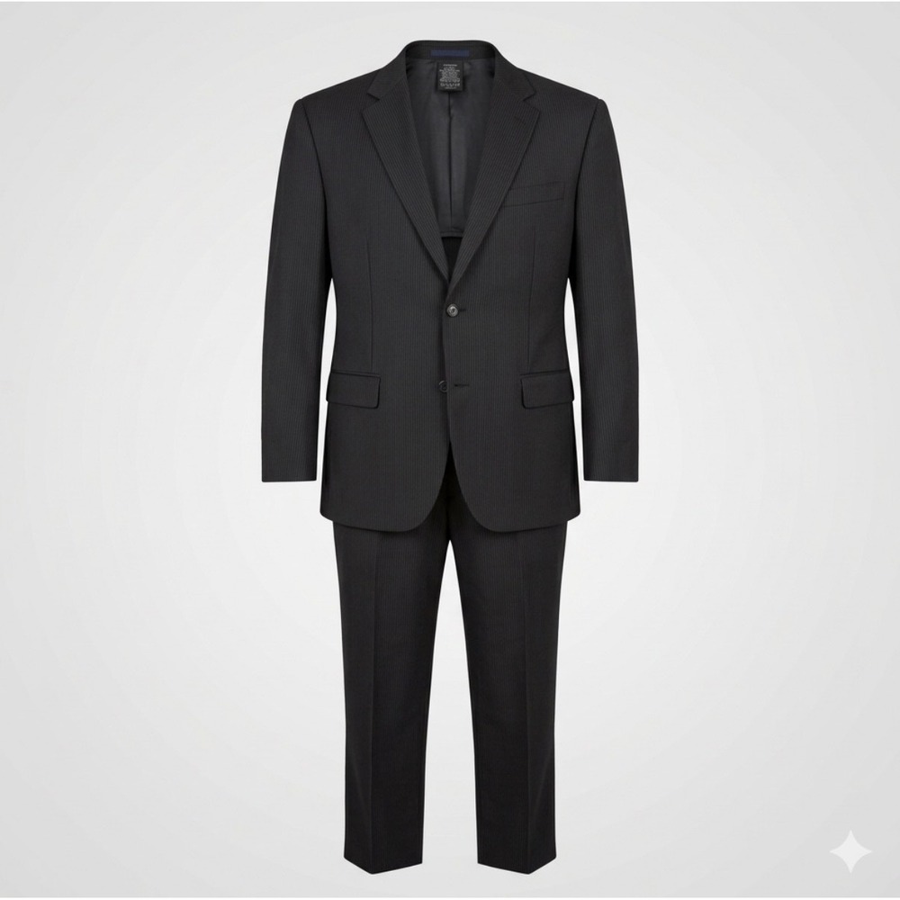 Peter Millar Suit Mens 44R Black Pinstripe Pure Virgin Wool 2 Piece Set